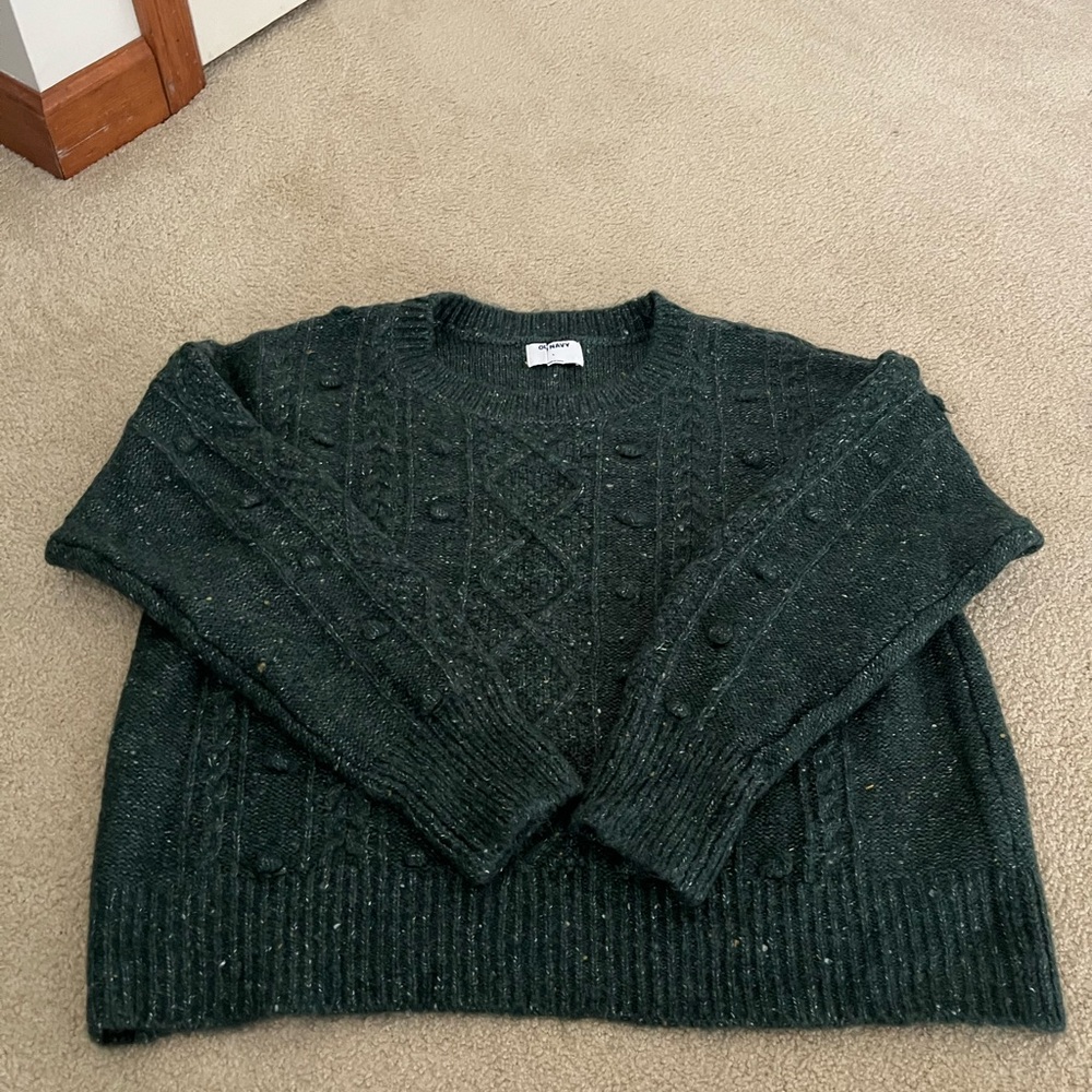 Old Navy Dark Green Cable Knit Crewneck Sweater